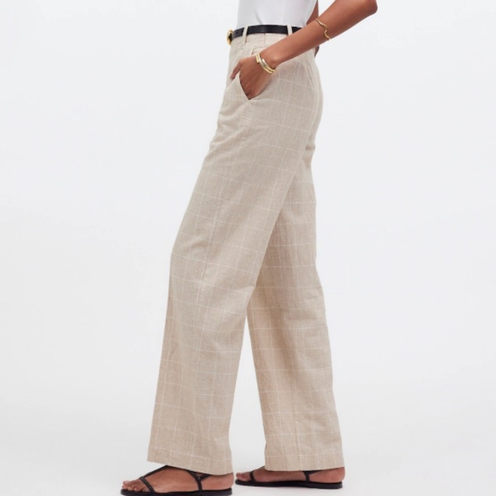 Madewell Mid-Rise Straight Pant in Plaid Linen Blend